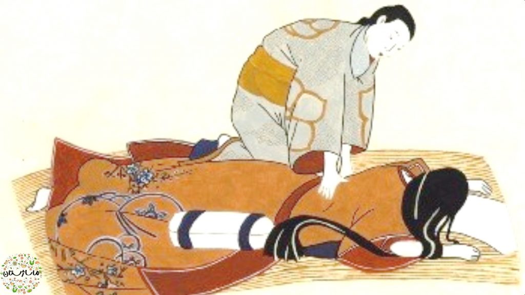 نقاشی ماساژ زن با کیمونو توسط مرد در چین باستان